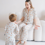 Woman wearing the Ladies Miffy Checkered Bloom bamboo pyjama set