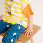 Child wearing the Miffy in Bloom striped ringer children's T-shirt