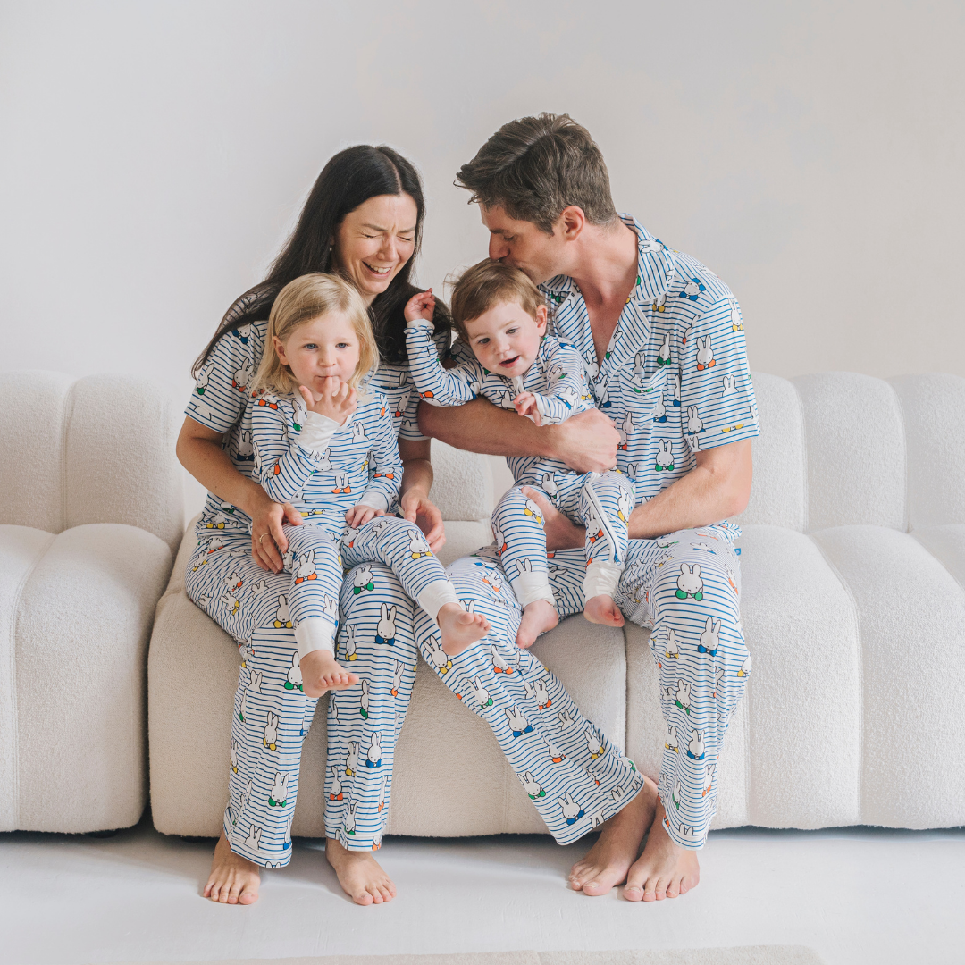 Child wearing the Children's Miffy Peek-a-Boo Blue bamboo pyjama set