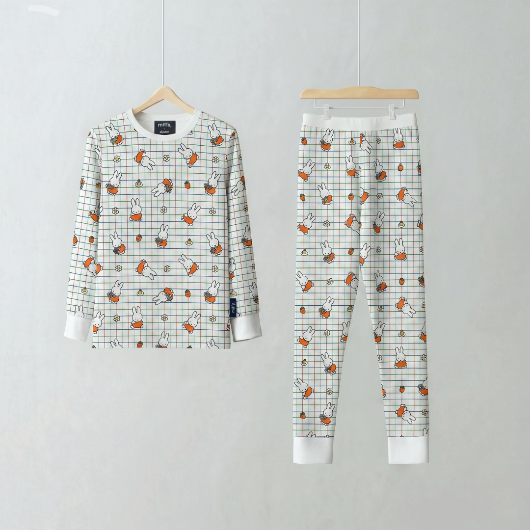 Set pigiama in bambù a quadri “Bloom” per bambini Miffy, vista frontale