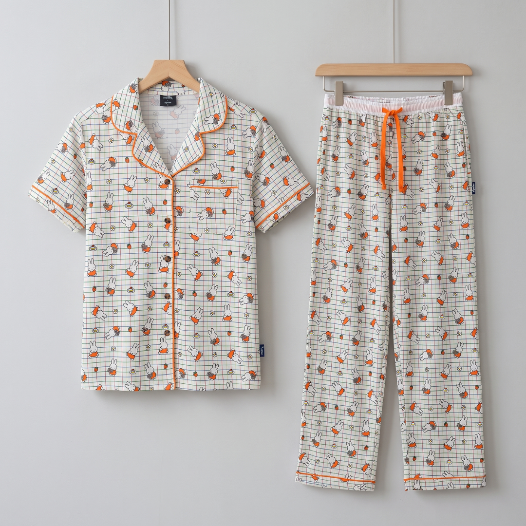 Ladies Miffy Checkered Bloom bamboo pyjama set, front view
