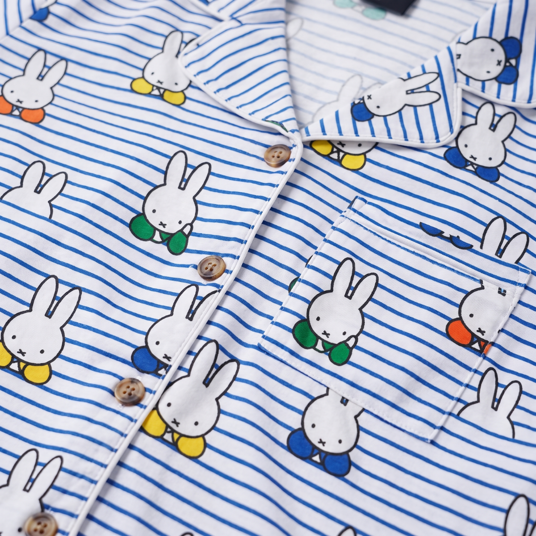 Dettaglio di design del completo pigiama da donna Miffy Peek-a-Boo Blue in bambù